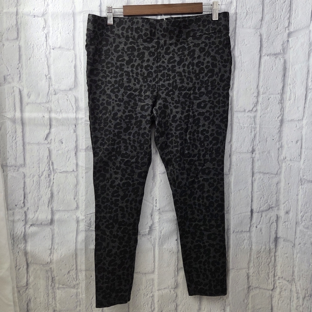 Loft Petites Large Gray Black Leopard Print Skinny Leg Casual Pull On Leggings